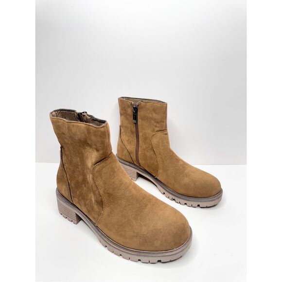 Seven7 Booties Women’s Size 6 Tan Bestie Zip Up Block Heel Round Toe NEW - Picture 3 of 10